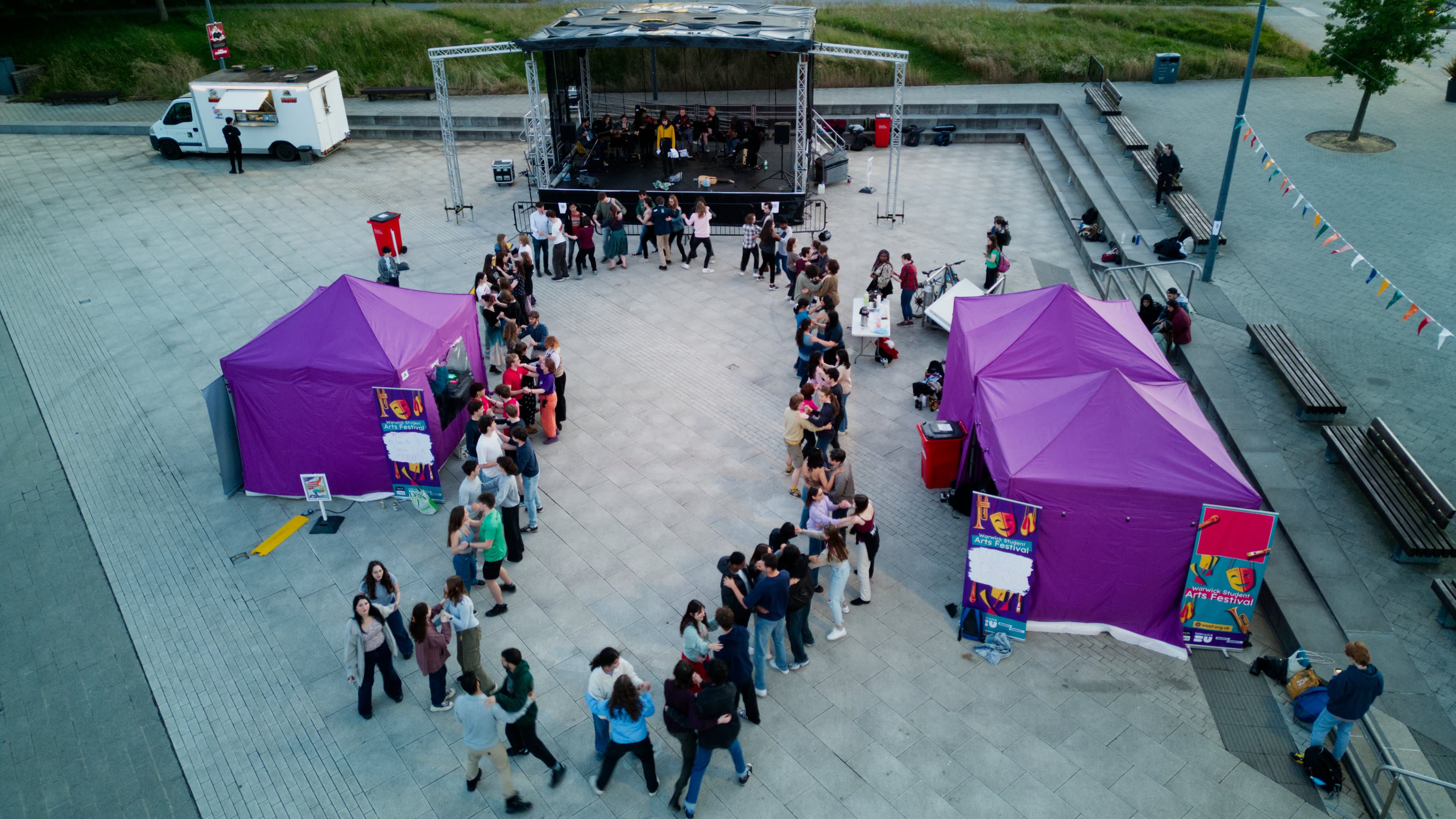 Aerial shot of the Warwick University piazza